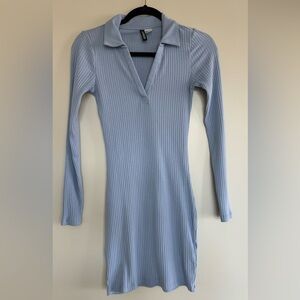H&M | Dresses | Baby Blue Long Sleeve Ribbed Dress | Poshmark